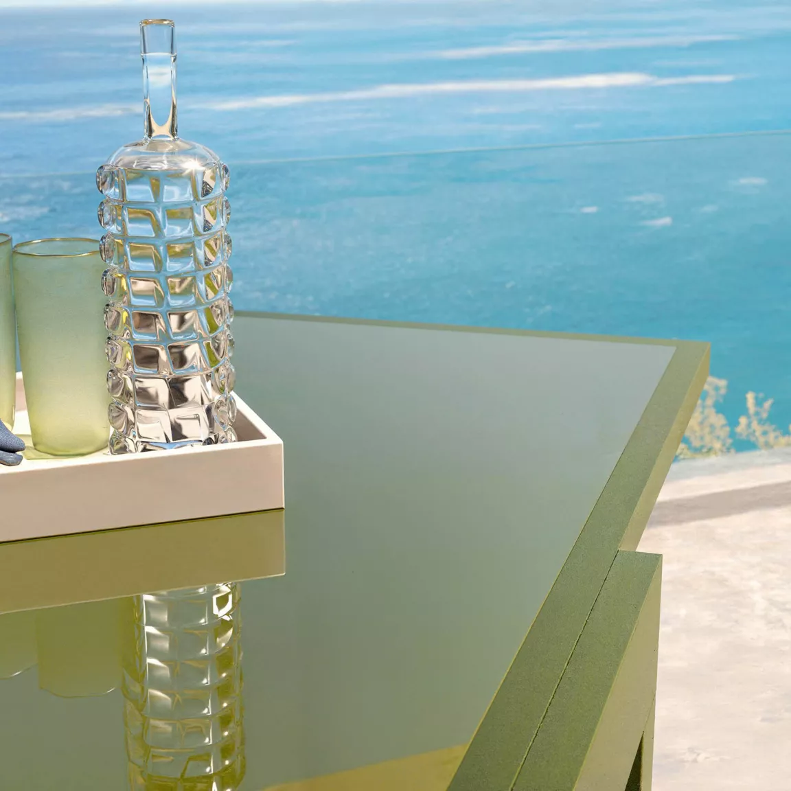 Table de jardin extensible en verre 12 places (200/320 x 100 cm) Murano Vert olive