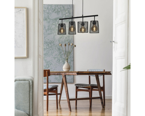 Hanglamp, 4-lichts, HxL 120x74 cm, zwart