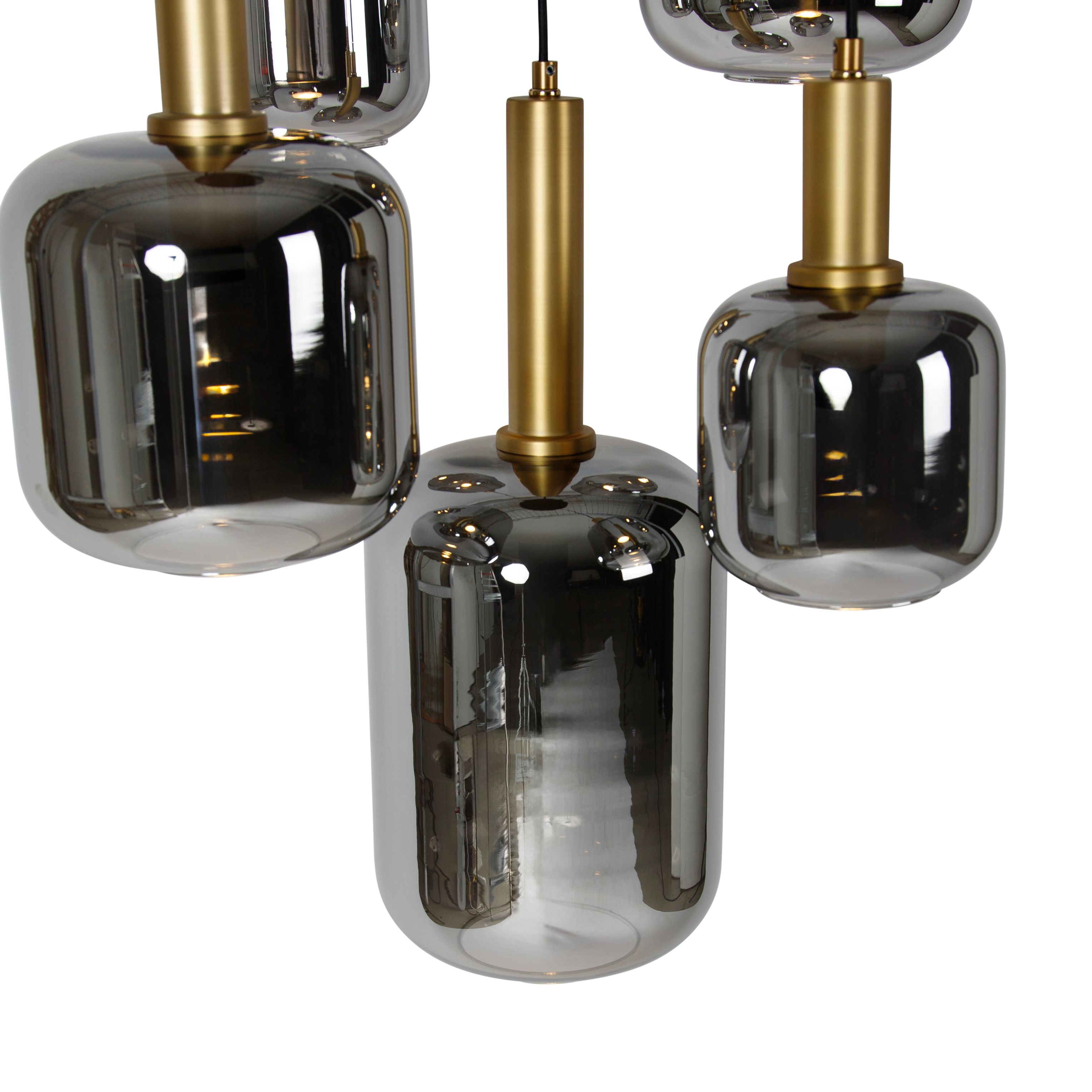Hanglamp zwart met goud met smoke glas incl. 5 PUCC - Zuzanna