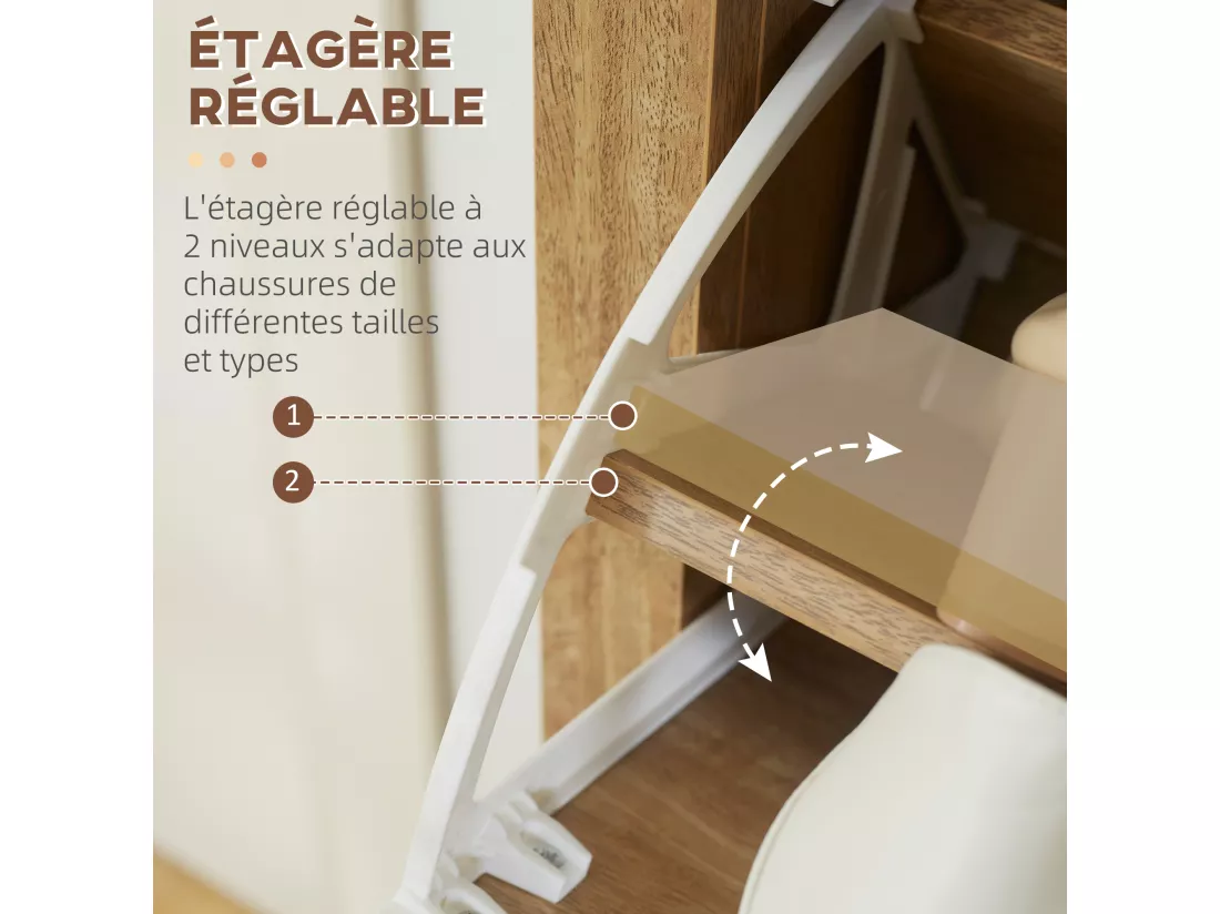 Meuble à chaussures 3 portes abattants dim. 80L x 23,5L x 121,5H cm aspect bois effet cannage rotin