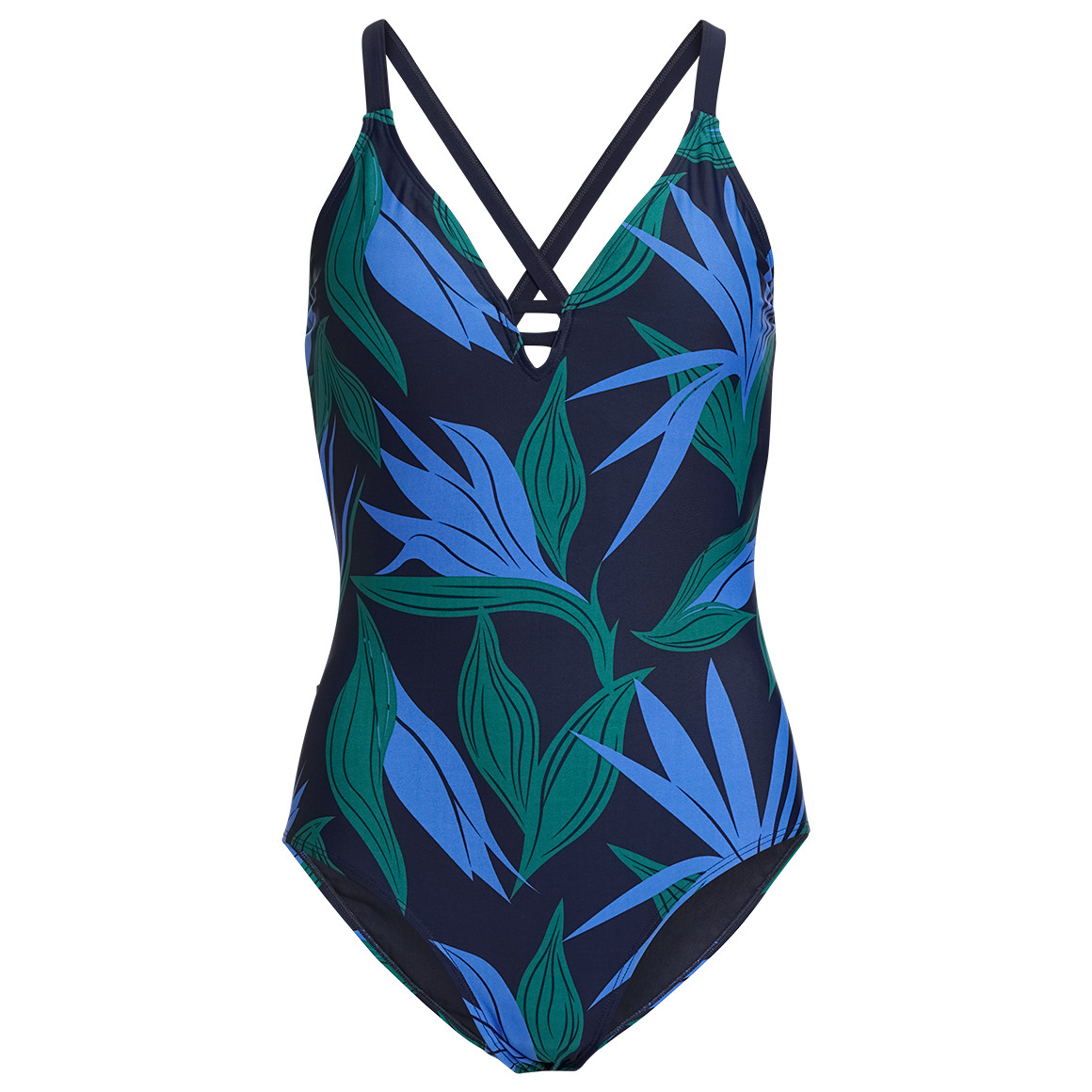 Gina Benotti Damen Shape-Badeanzug mit Palmenblätter-Motiv dunkelblau
