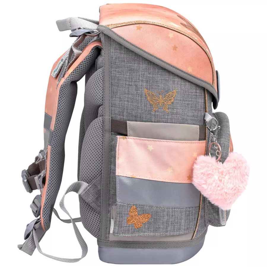 Belmil Schulranzen Compact Schulranzen Set 5-teilig mit Brustgurt Golden Butterfly