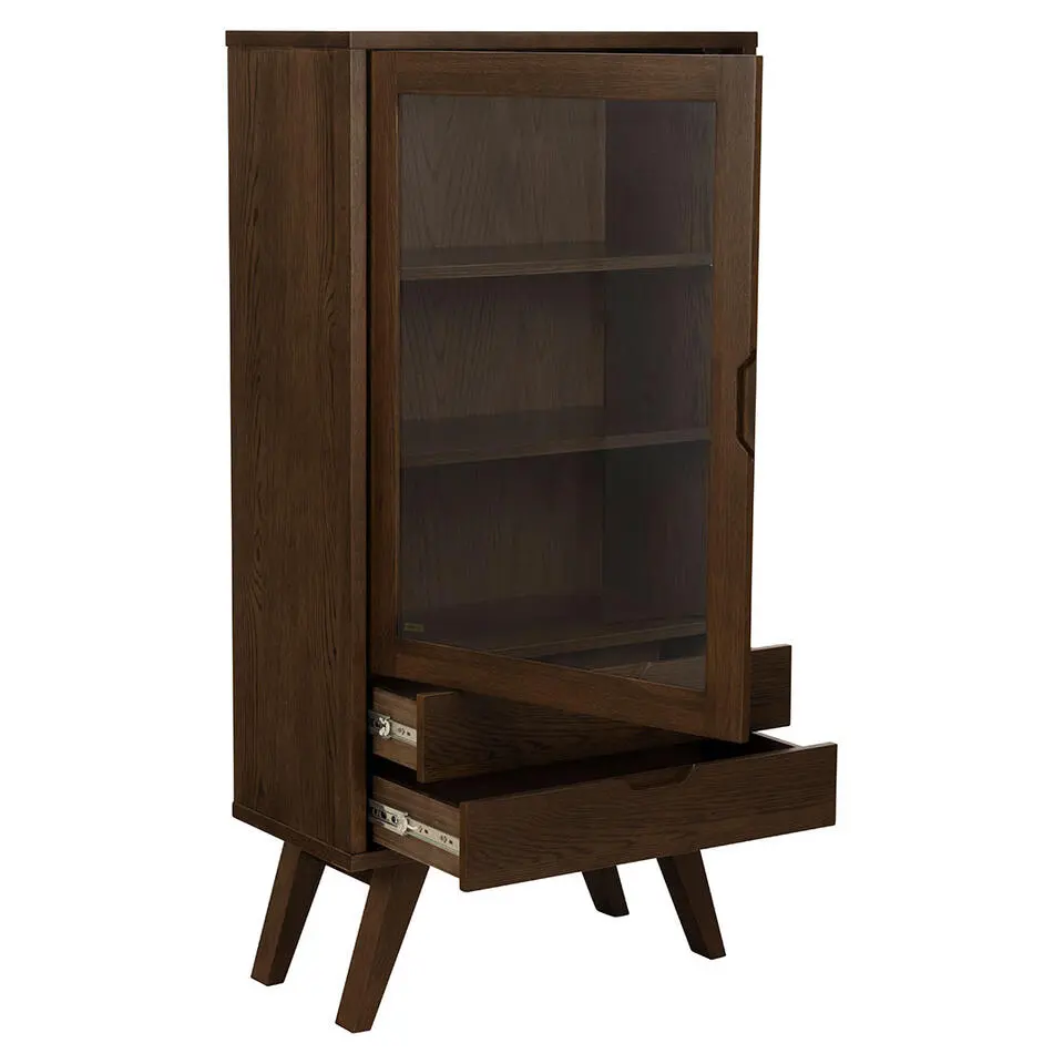 Hioshop Bristol vitrinekast 1 deur 2 lades 2 planken grijs