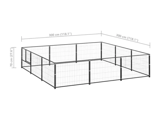 Chenil extérieur cage enclos noire 300 x 300 x 70 cm 02_0000563