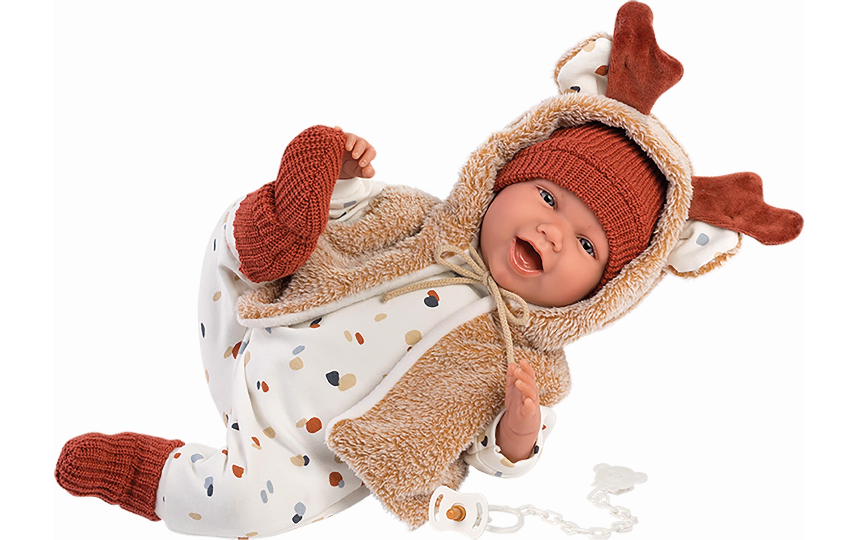 Babypuppe Mimi mit Kapuzenweste 42 cmBabypuppe mit blauen Augen und weichem Körper