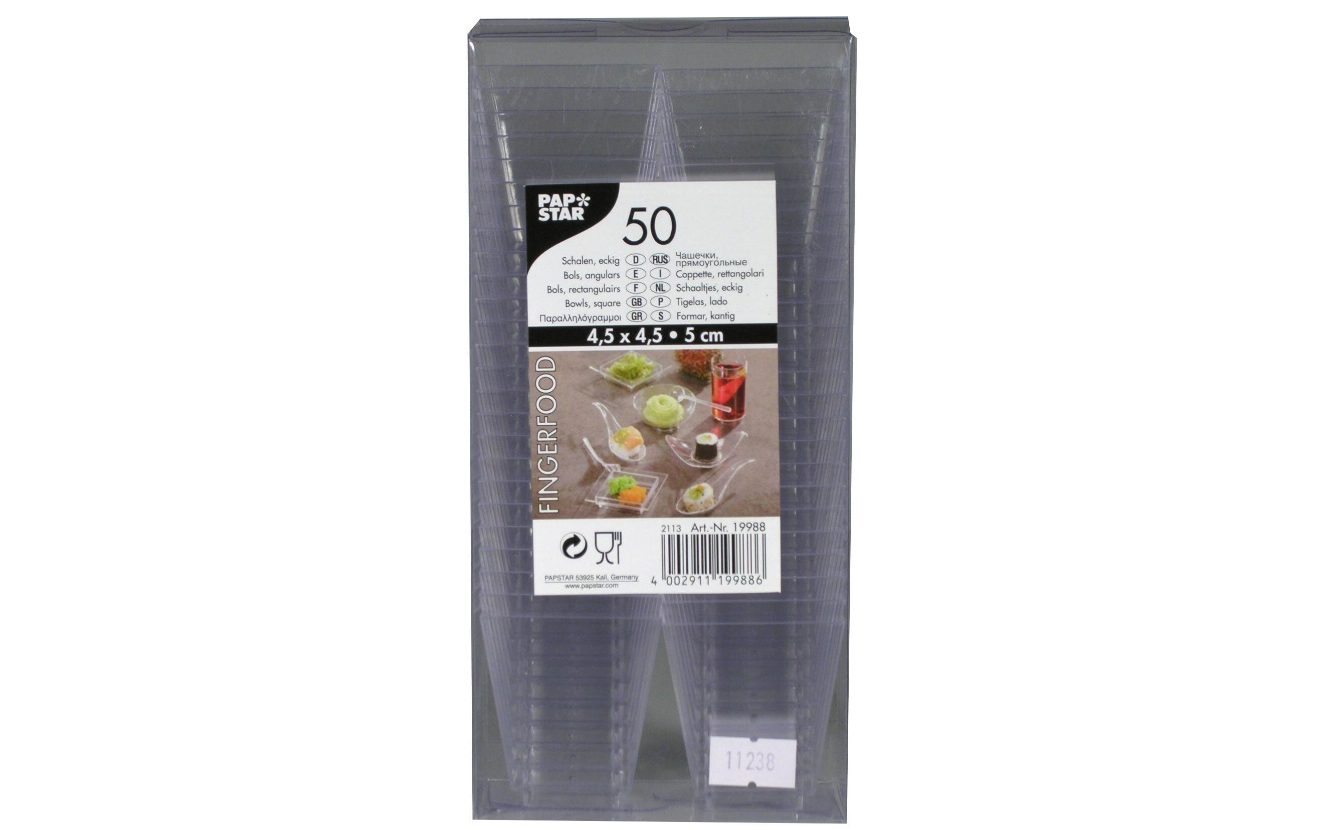 Fingerfood-Schale 50 ml, 50 Stück, TransparentEckige Kunststoffschale für Fingerfood