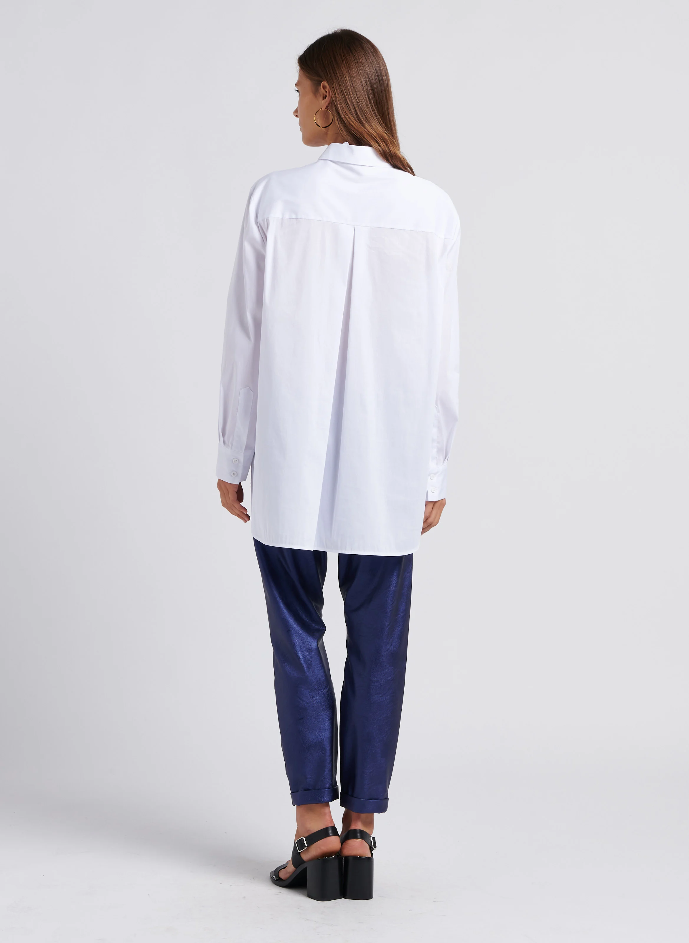Chemise asymétrique col classique en coton mélangé | Blanc