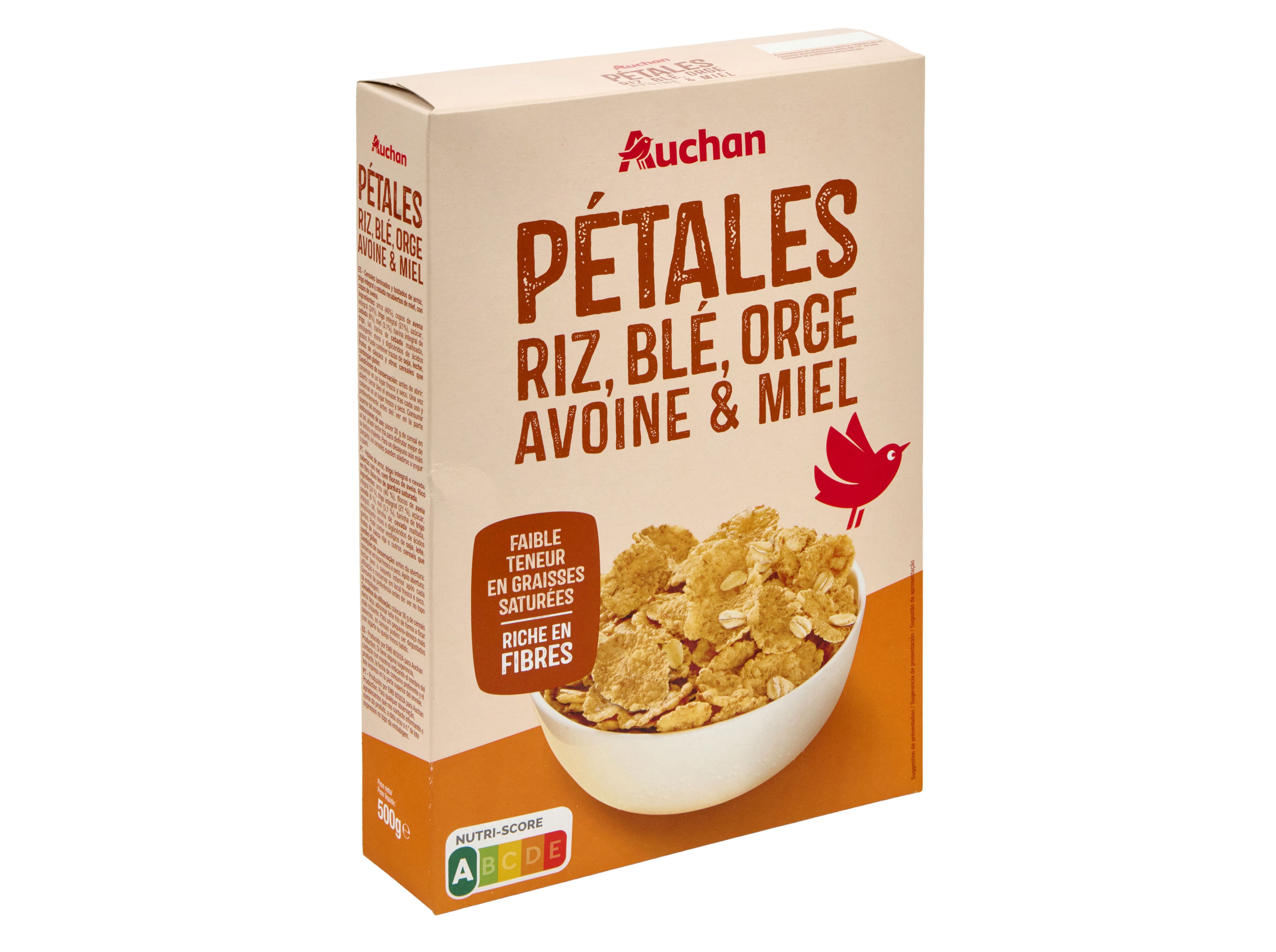 CEREAIS PÉTALAS AUCHAN ARROZ TRIGO E MEL 500G