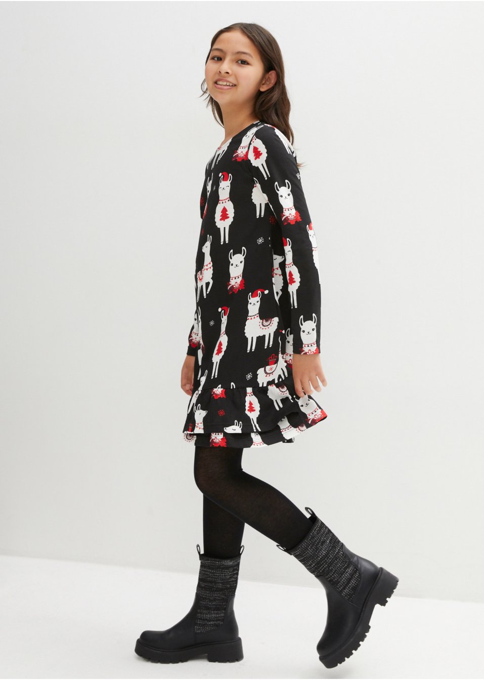 Robe en jersey fille avec motif de Noël