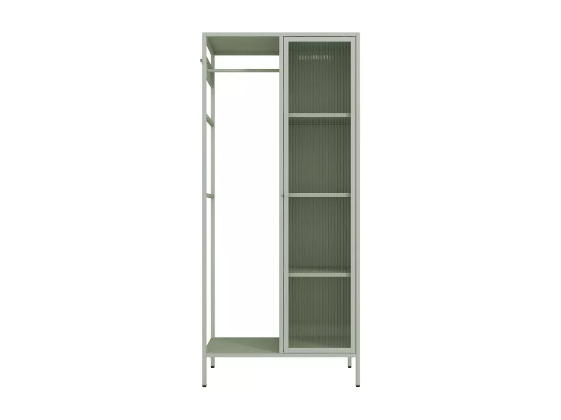 Dressing en métal vert. industriel. penderie. 4 espaces de rangement. casiers