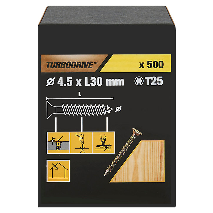 Vis à bois Turbodrive Premium torx zinguée jaune 4.5x30 mm - 500 pièces