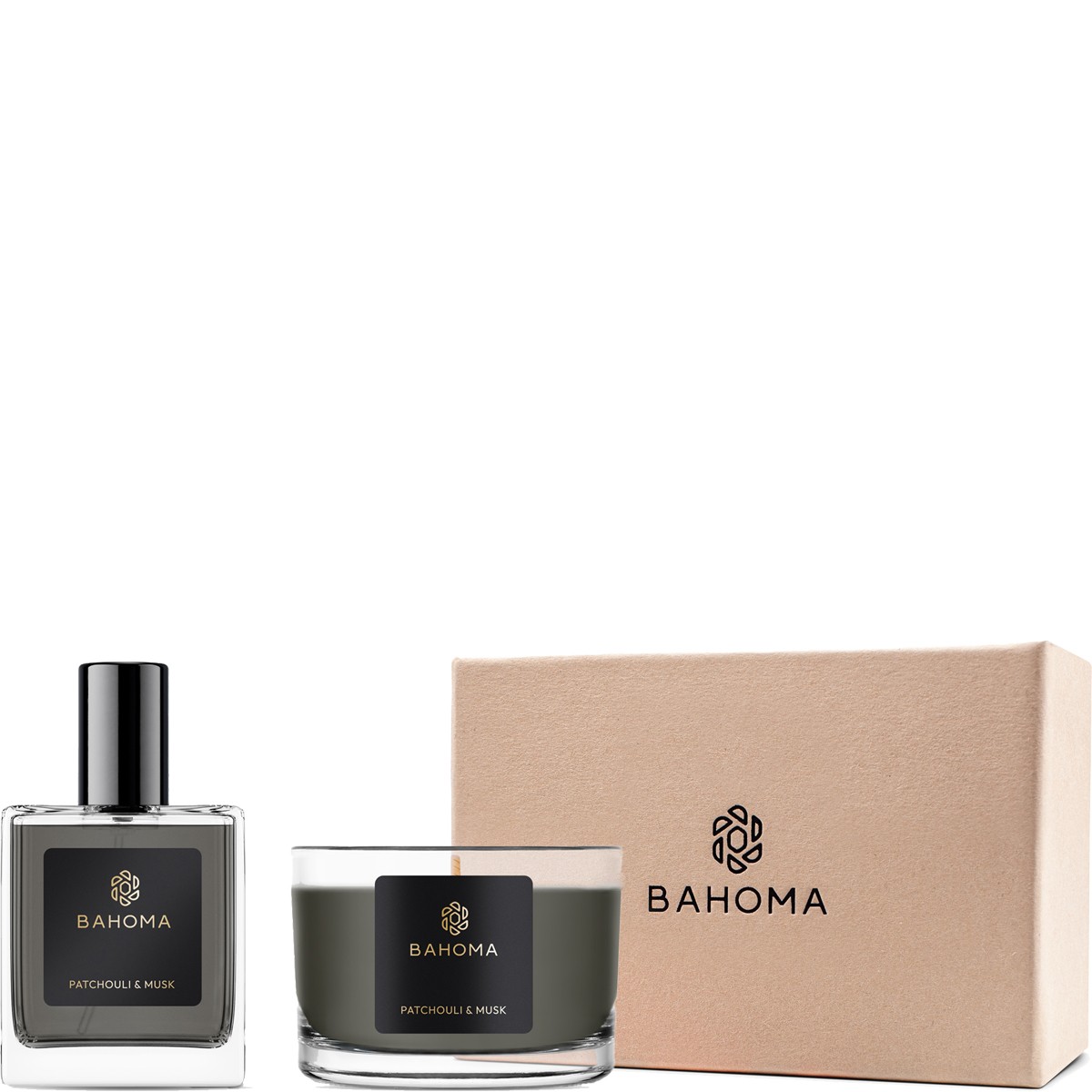 Coffret bougie parfumée & parfum d'ambiance - Patchouli & Musk - 2 produits