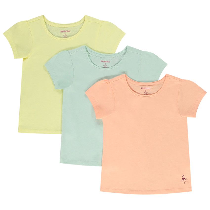 Lot de 3 t-shirts manches courtes en coton unis pour fille - Jaune