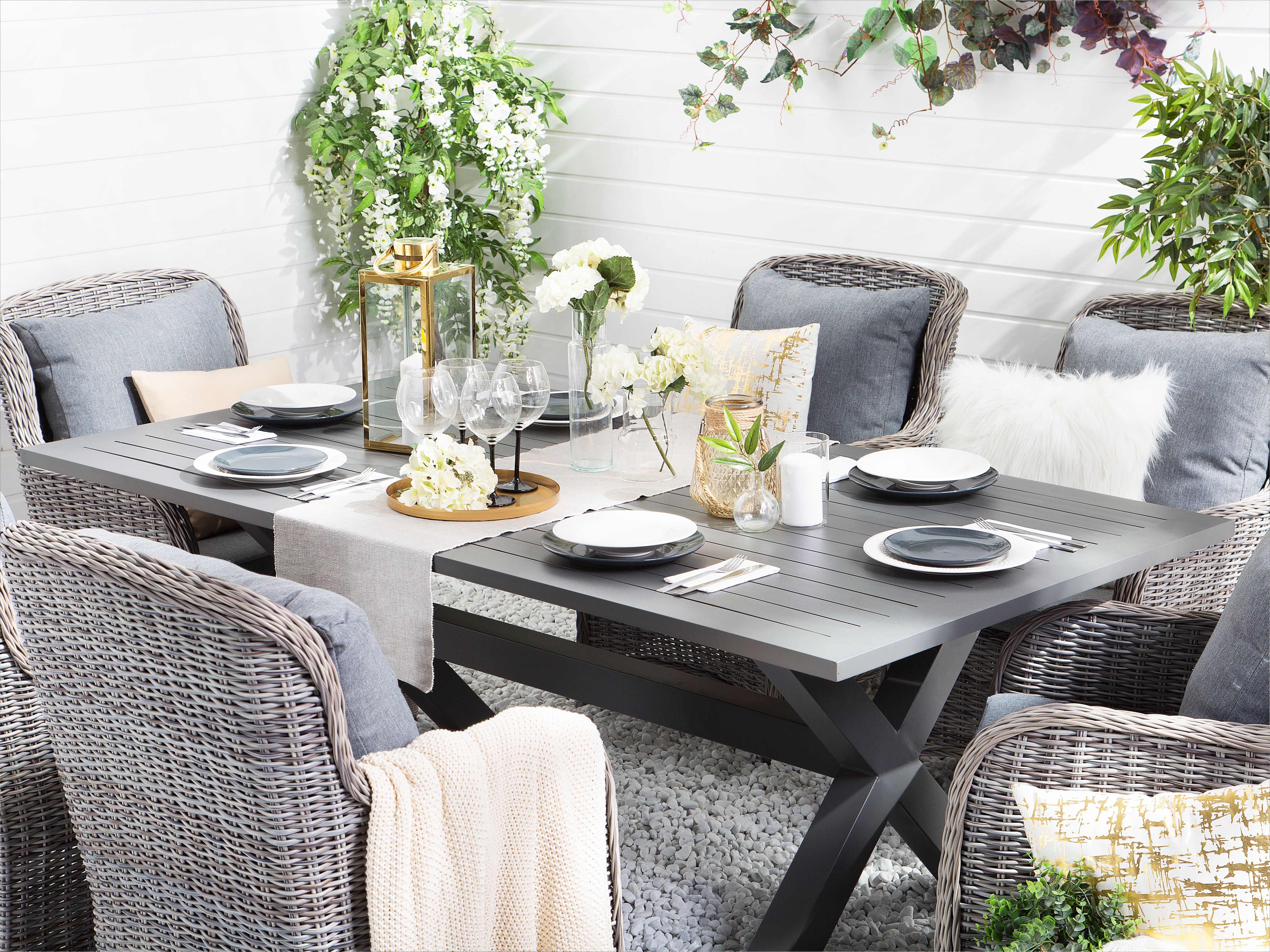 Tuinset 6-zits CASCAIS met kussens PE rotan Grijs