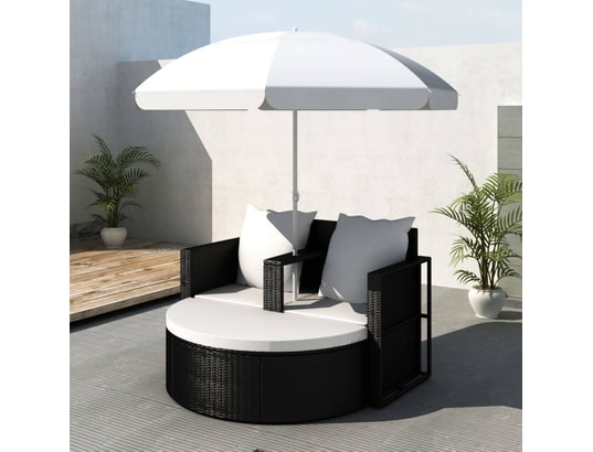 VIDAXL - Lit de jardin avec parasol noir résine tressée