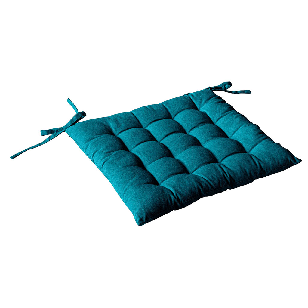 Galette de chaise PANAMA coton bleue canard 40x40cm