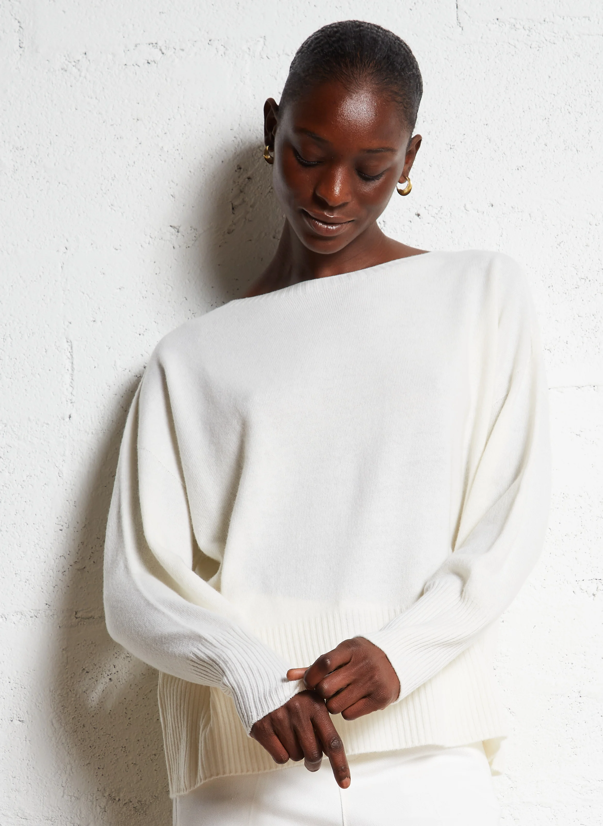 YSEULT - Pull ample col bateau en laine | Beige
