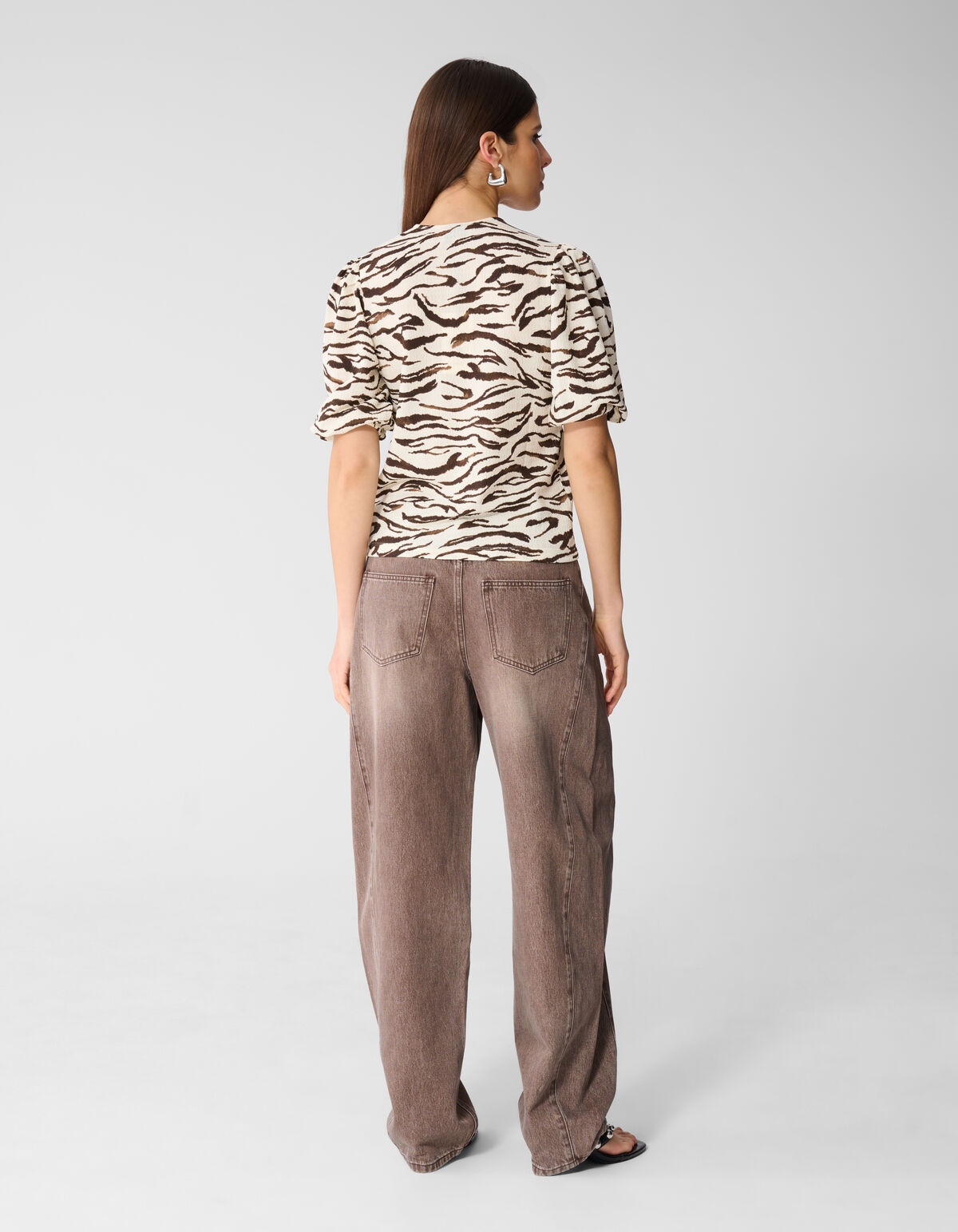 Zebra Crinkle V-Hals Top Gebroken Wit