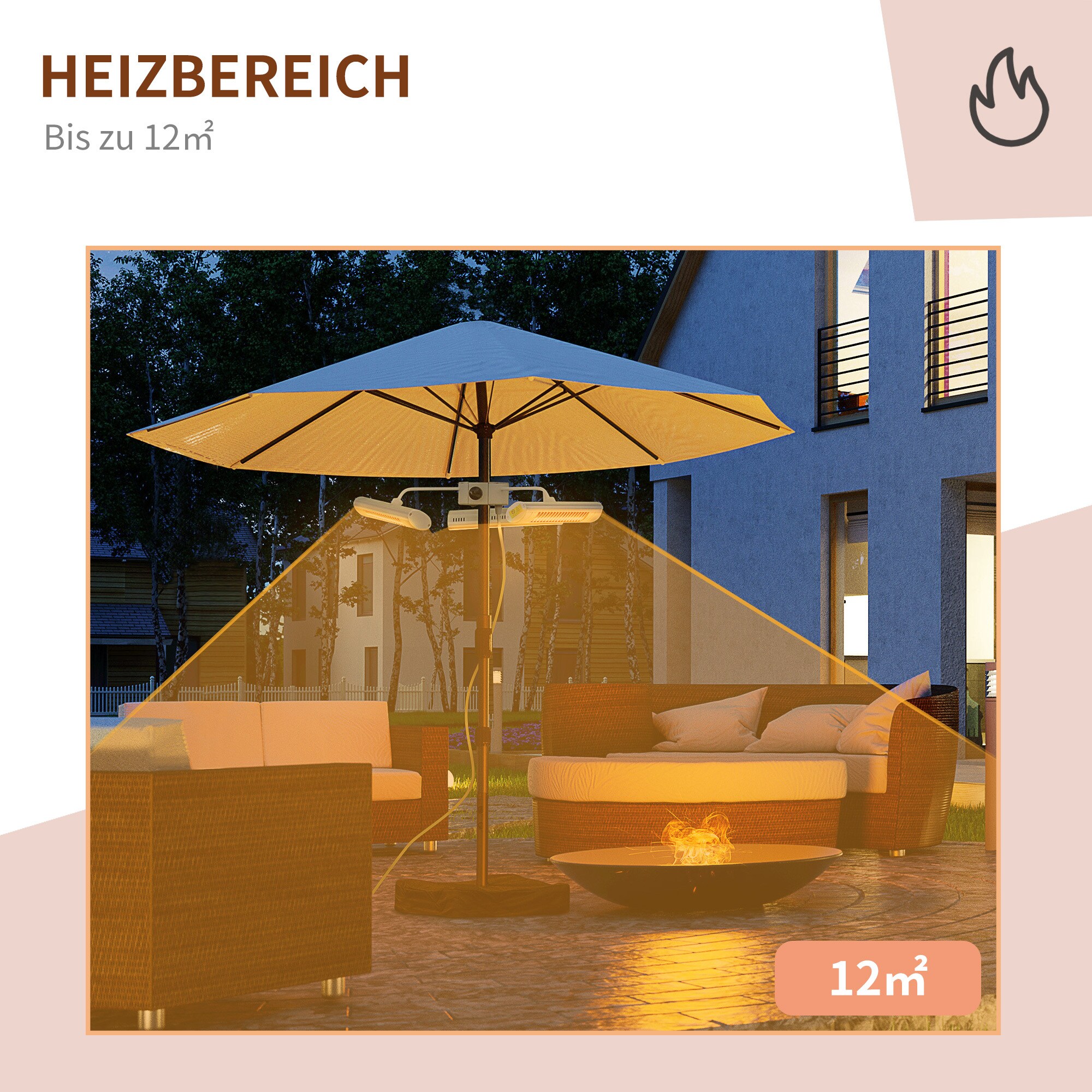 Outsunny Heizstrahler mit Fernbedienung silber 87L x 75B x 22H cm