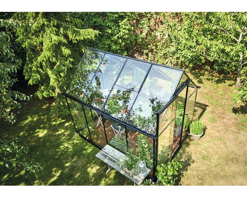 Halls Qube 68 kas, 5,1 m², 3 mm veiligheidsglas, 198 x 259 cm, zwart