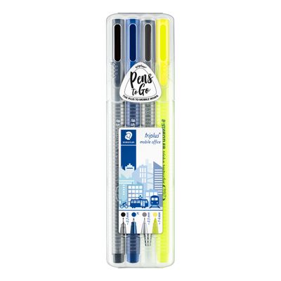 STAEDTLER triplus mobile office - Pack de Stylo à bille, Feutre fin, Surligneur et Crayon rétractable
