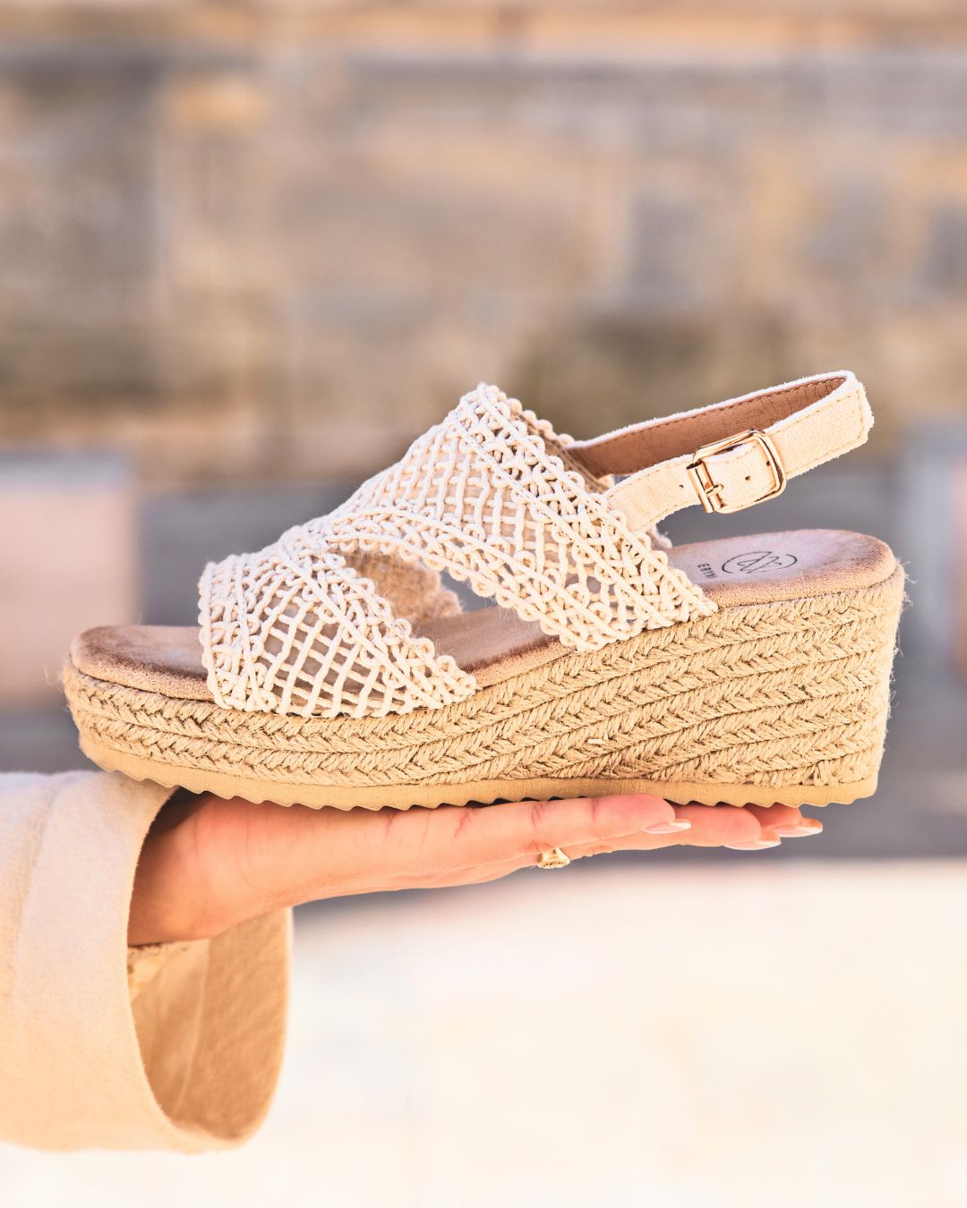 Sandale femme compensée espadrille beige - Morgane