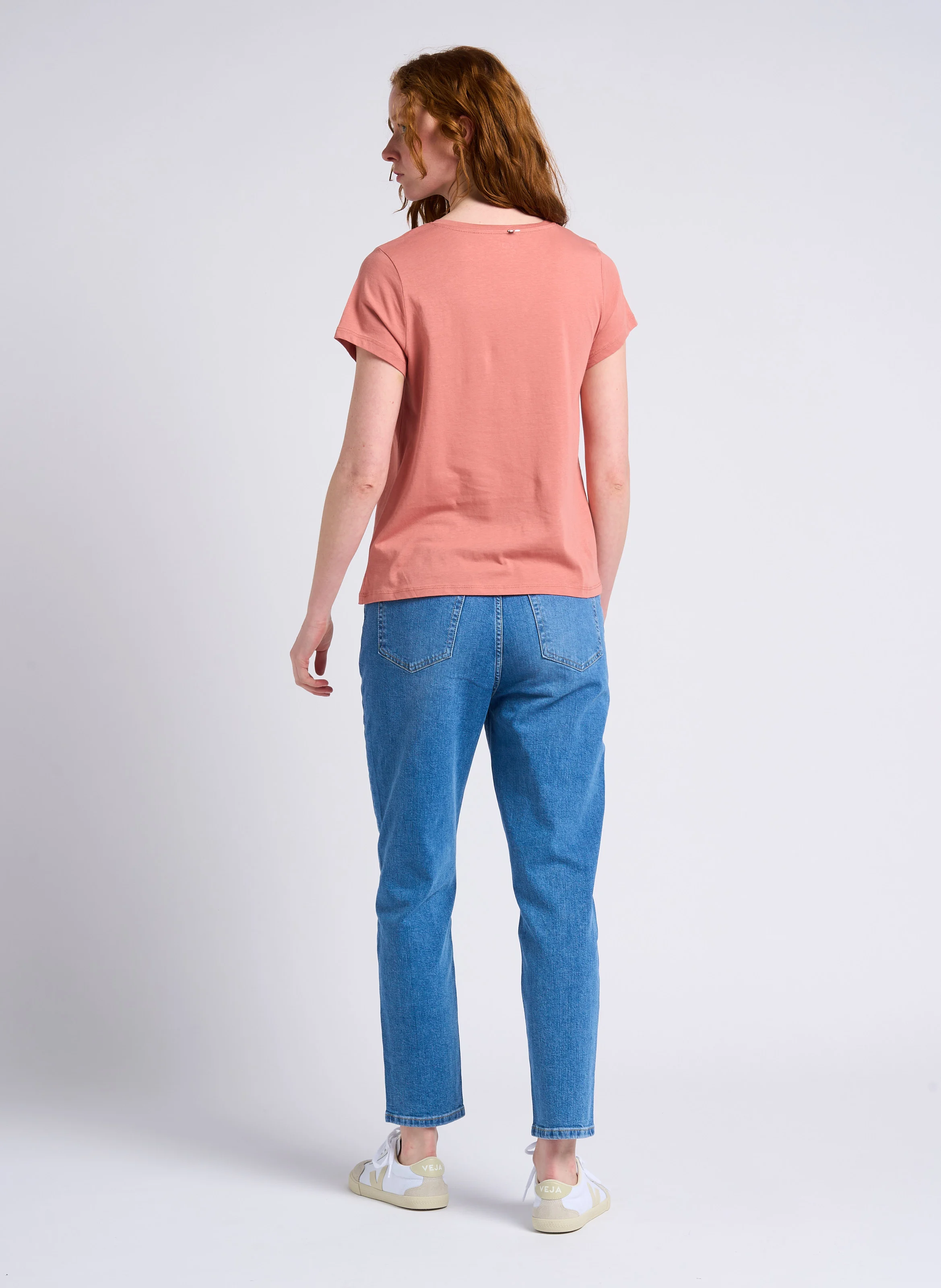Jean mom-fit délavé taille haute en coton | Bleu