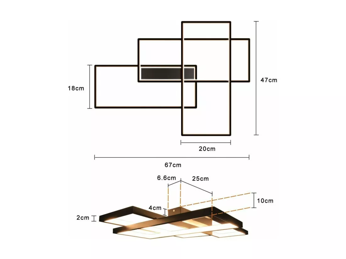 NETTLIFE Plafonnier LED, Éclairage de Plafond Modernes avec 3 Carrés, 67x47x10cm , 35W Métal Lampe de Plafond Applique Murale, Noir , 3000K