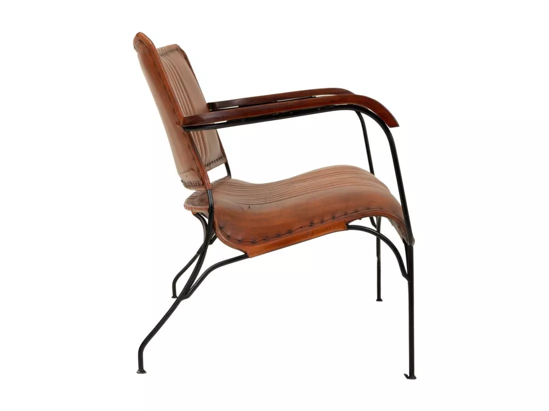 Banc en métal et cuir marron 127x71x76h