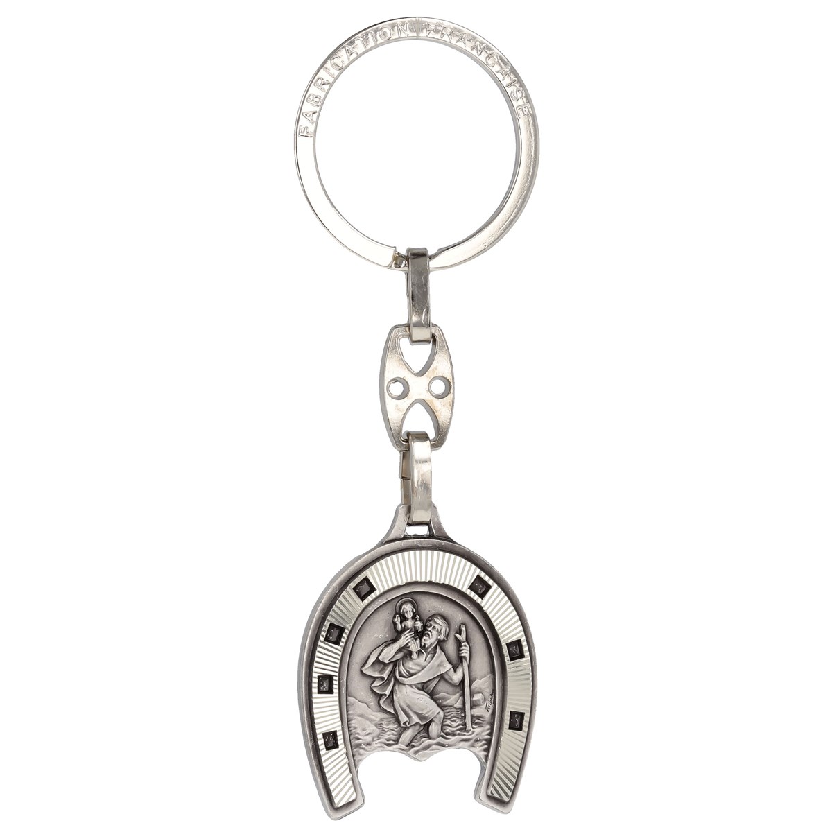 Porte clé métal fer à cheval saint Christophe