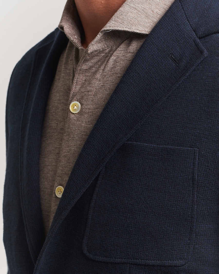 Canali Wool Houndstooth Jersey Blazer Navy