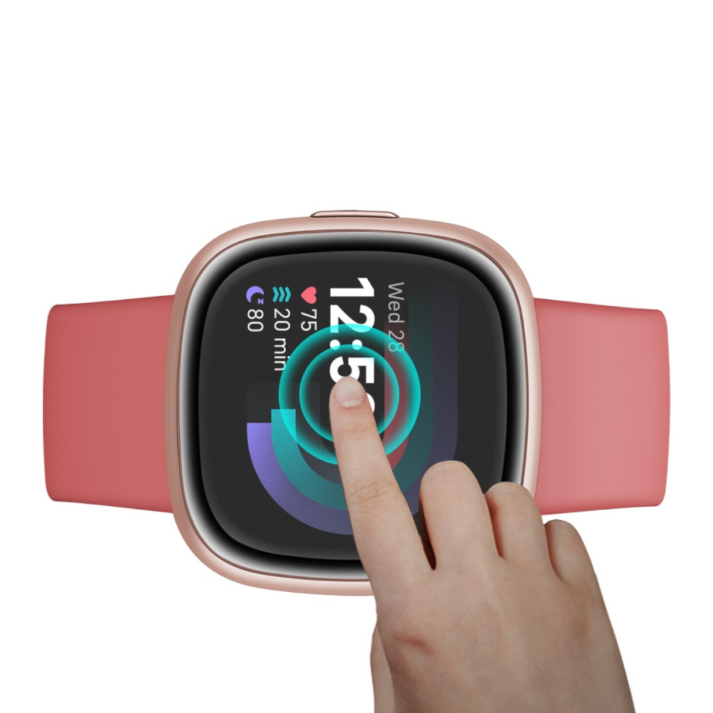 (2er Set) Fitbit Versa 4 / Sense 2 Vollbild Panzer Glas Display Schutz Rahmen - Schwarz