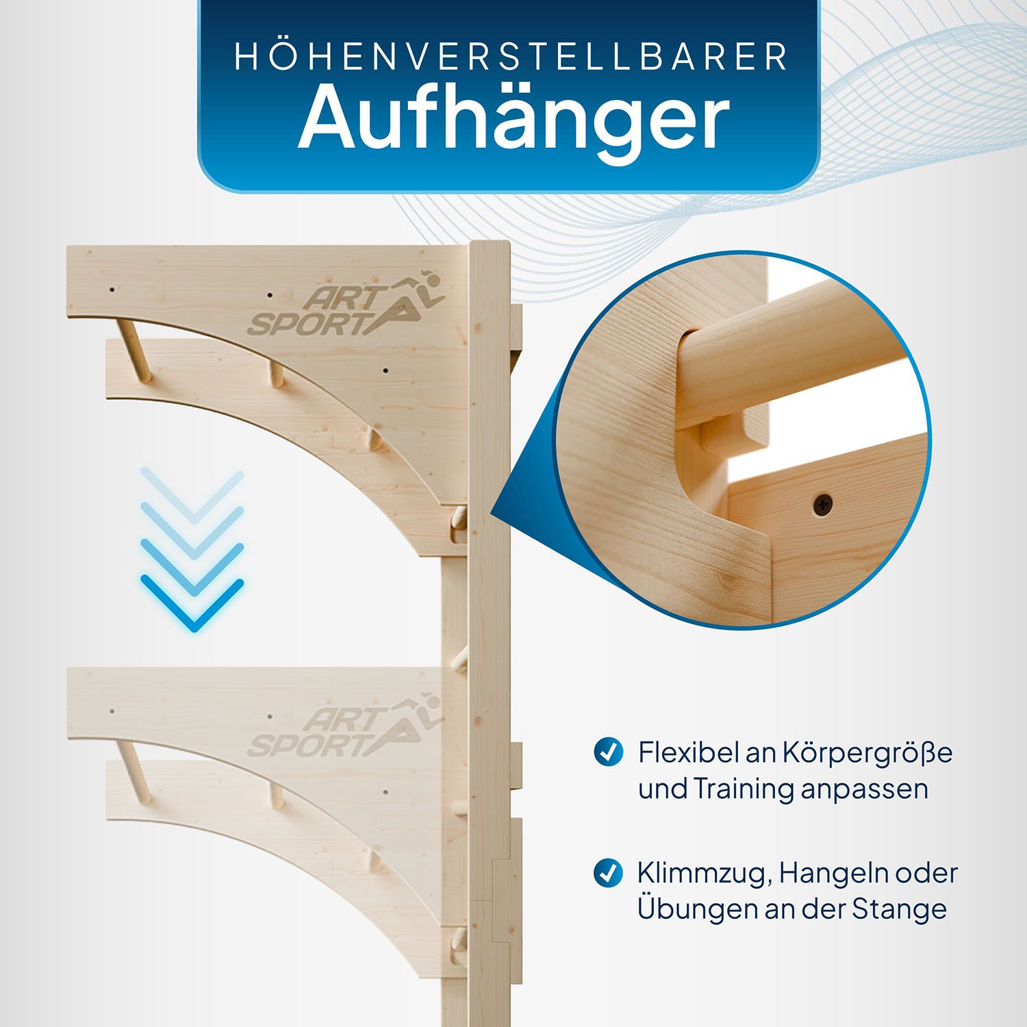 ArtSport Sprossenwand für Erwachsene - Indoor Klettergerüst aus Holz mit Klimmzugstange - Natur