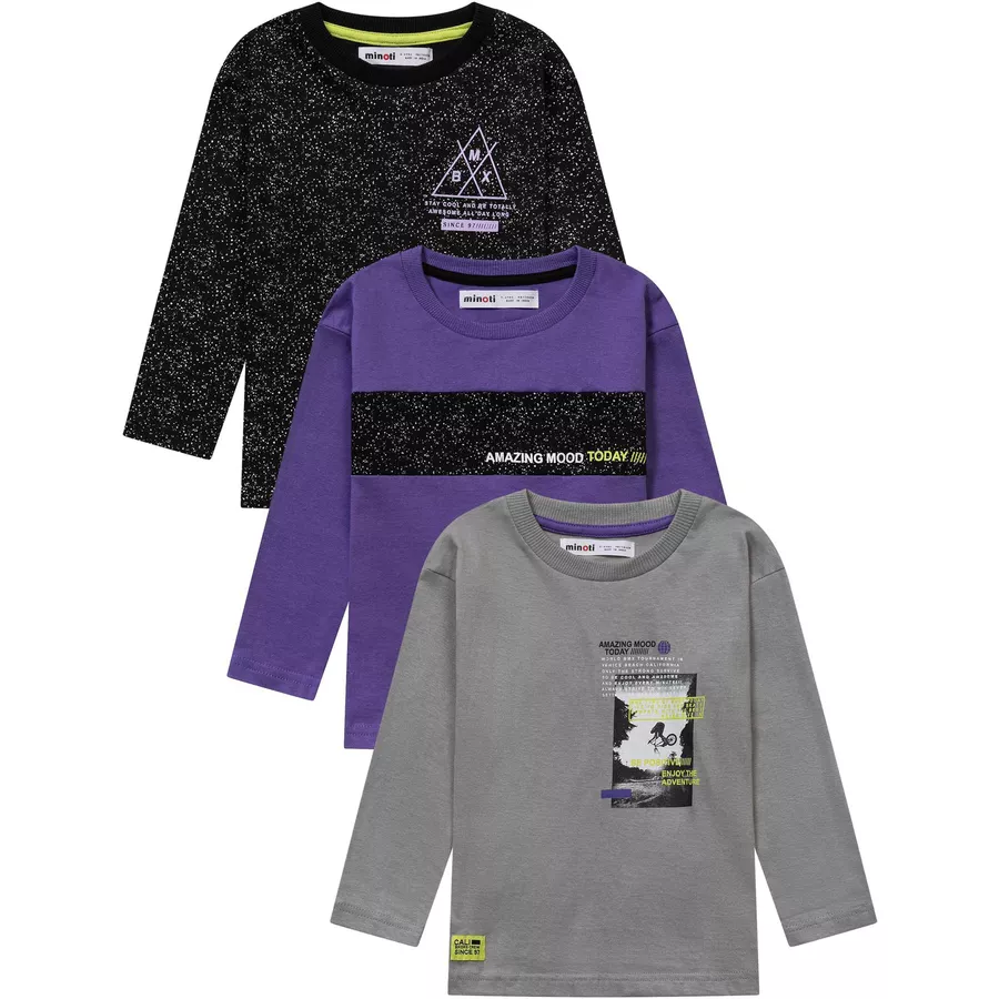 MINOTI 3er-Pack Longsleeves GrauSchwarzLila