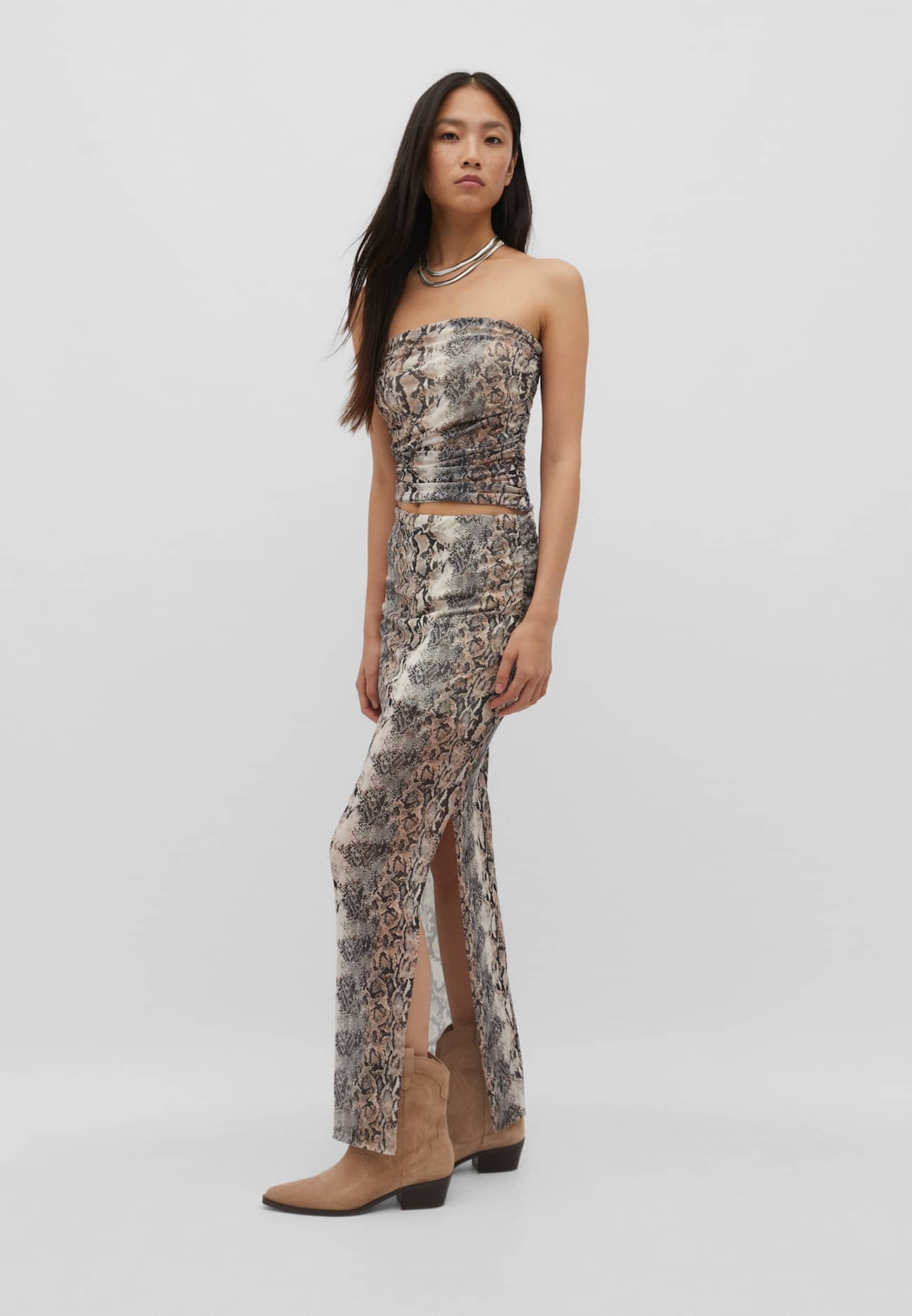 Top bandeau de tule estampado