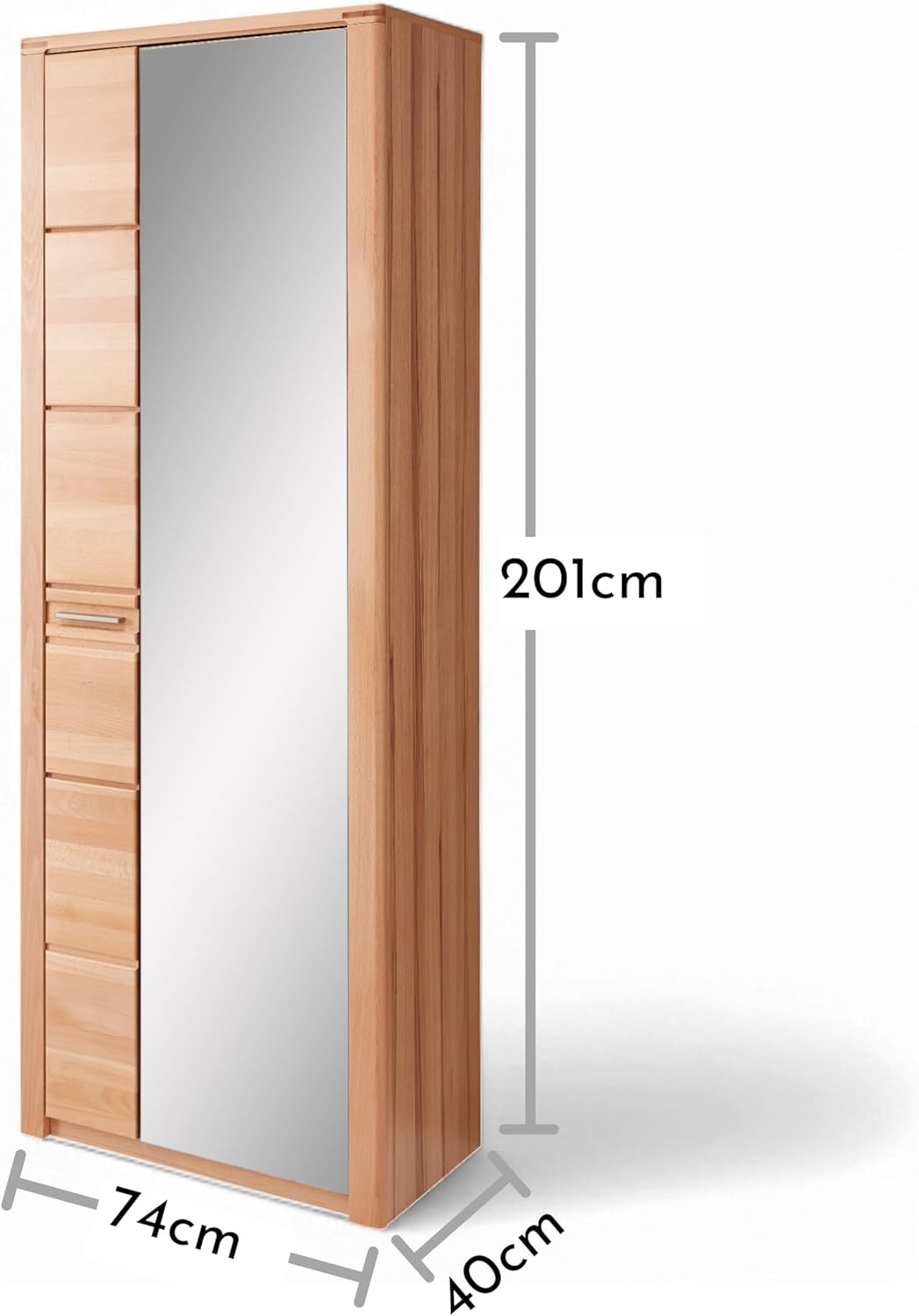 Stella Trading Nature ONE Garderobenschrank mit Spiegel in Kernbuche Teil-massiv FSC-Zertifiziert - Flurgarderoben Schrank mit viel Stauraum - 74 x 201 x 40 cm (B/H/T)