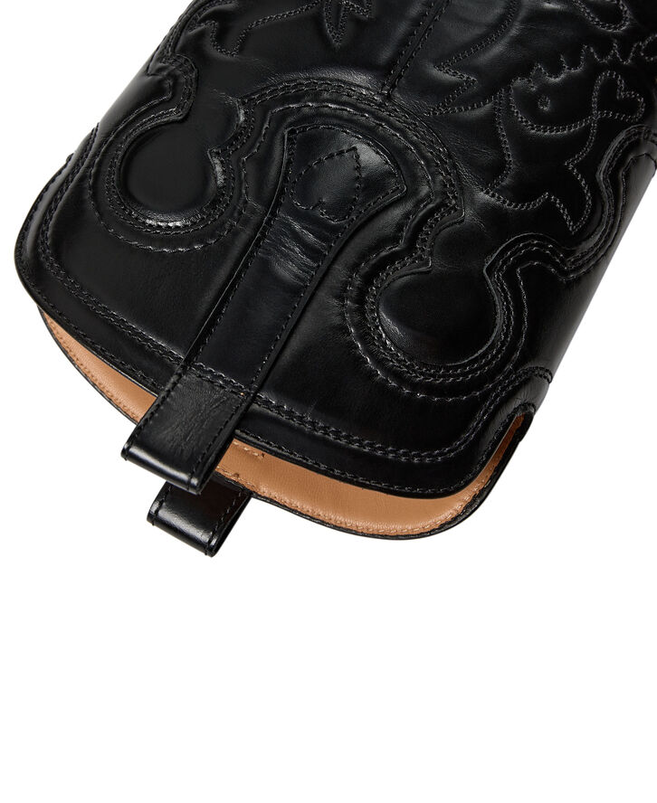 Ganni Mid Shaft Embroidered Western Boot Black/black