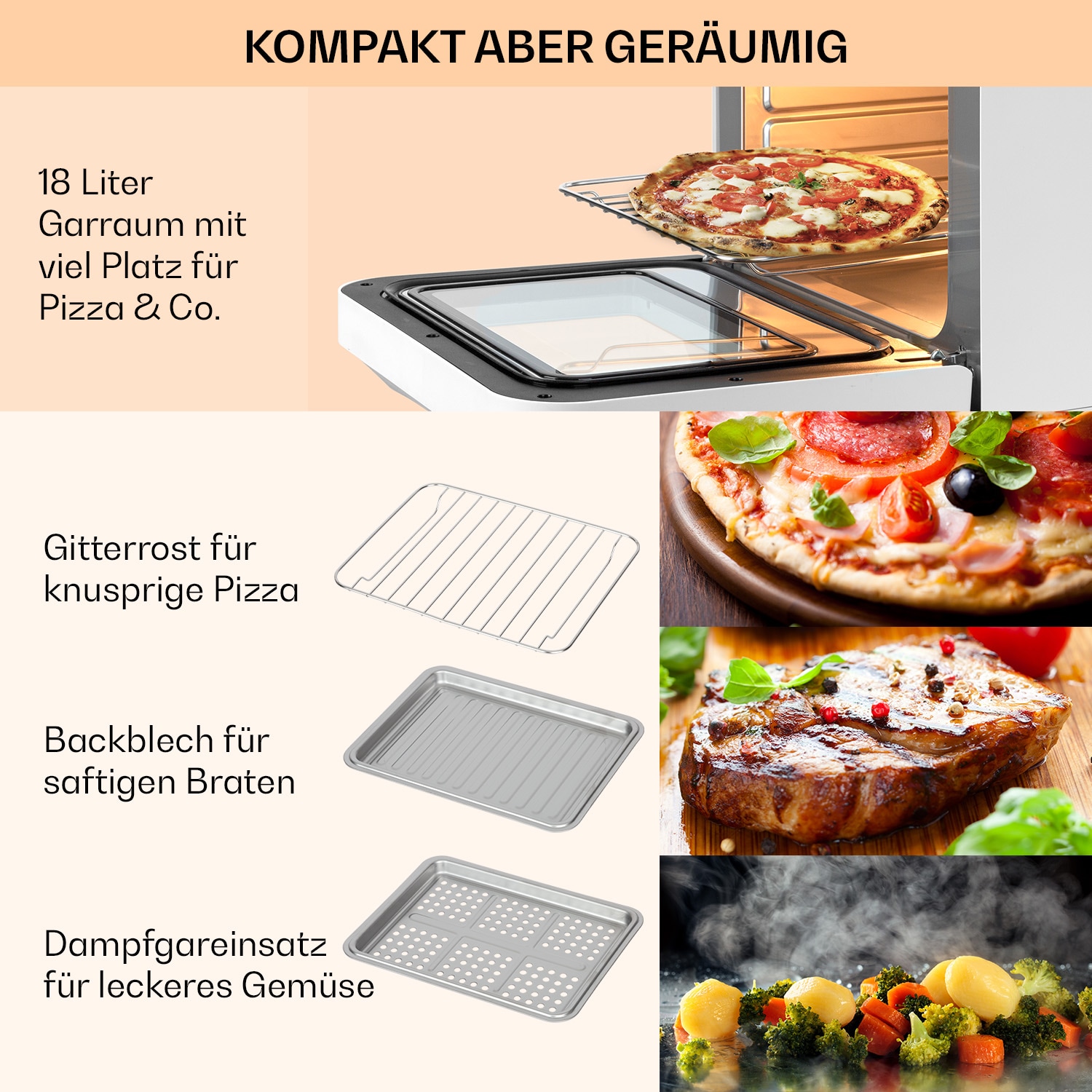 Vita Pro Heißluftfritteuse Dampfgaren 2450 W 18 Ltr 800 ml Wassertank Weiß