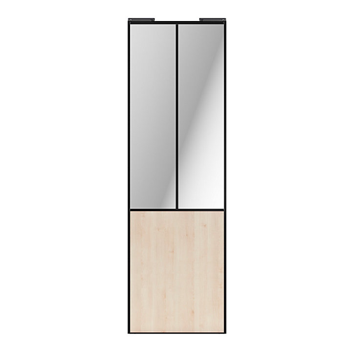 Porte de placard coulissante atelier effet chêne clair profil noir GoodHome Arius H. 248,5 x L. 76.2 cm + amortisseurs