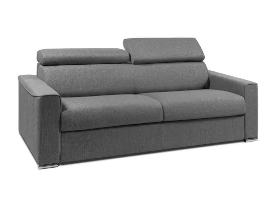 Canapé 4 places convertible express en tissu gris - Couchage à lattes larges 160 cm - Matelas 18 cm VIZIR
