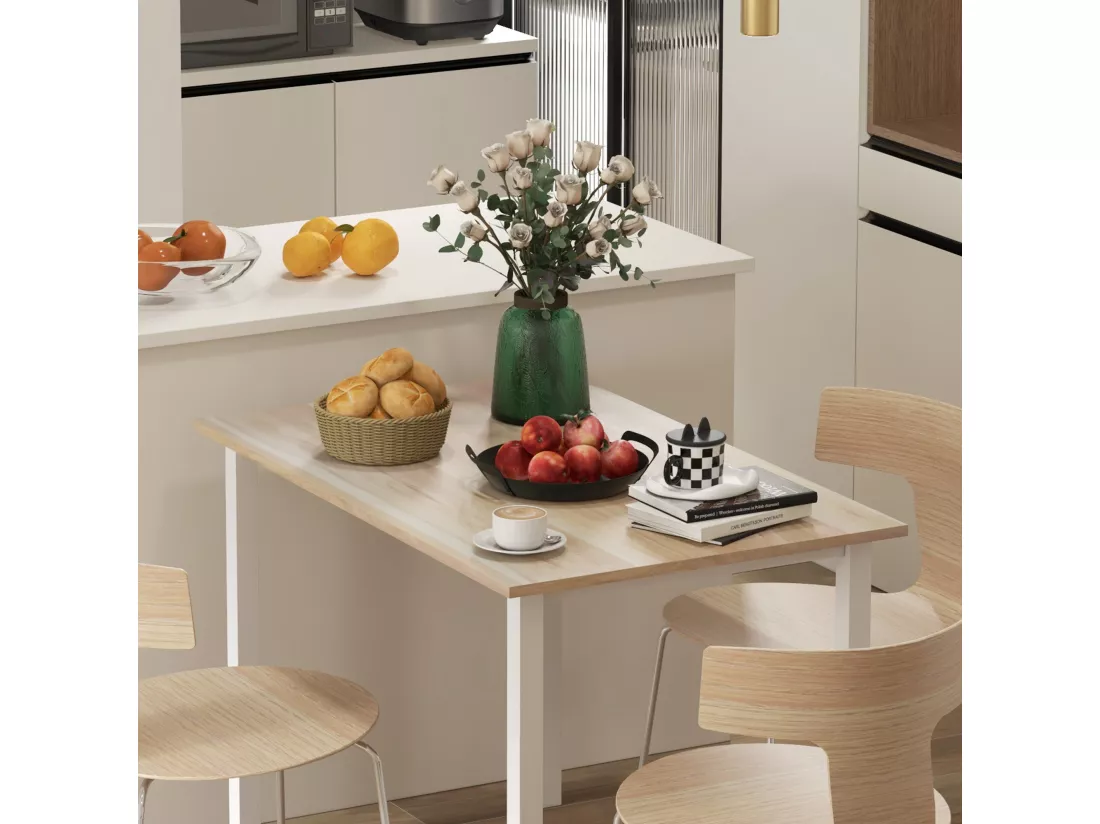 Table à manger extensible grand plateau 6 personnes acier MDF bois clair