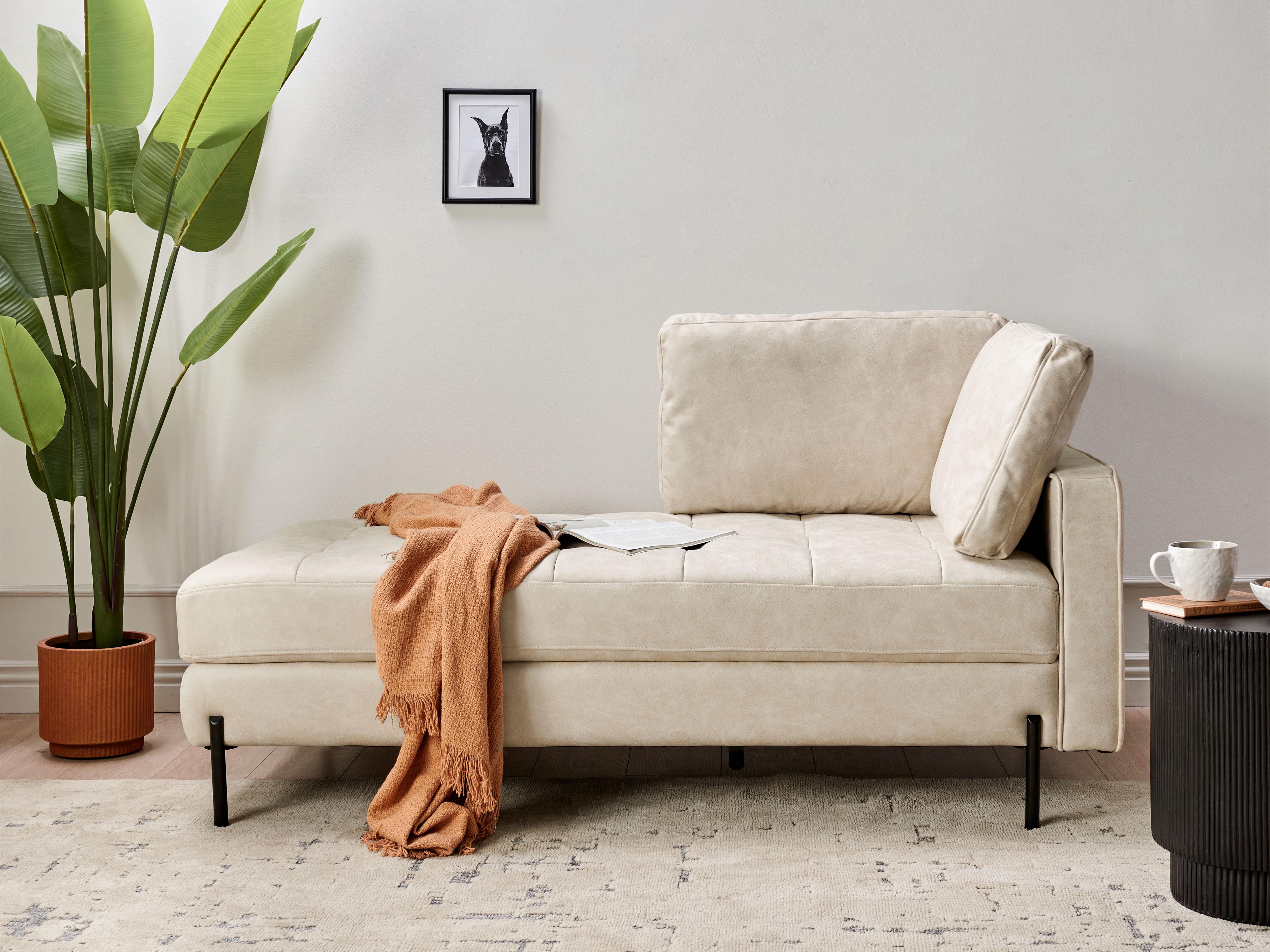 Rechtszijdige chaise longue REBAIS Kunstleer Lichtbeige