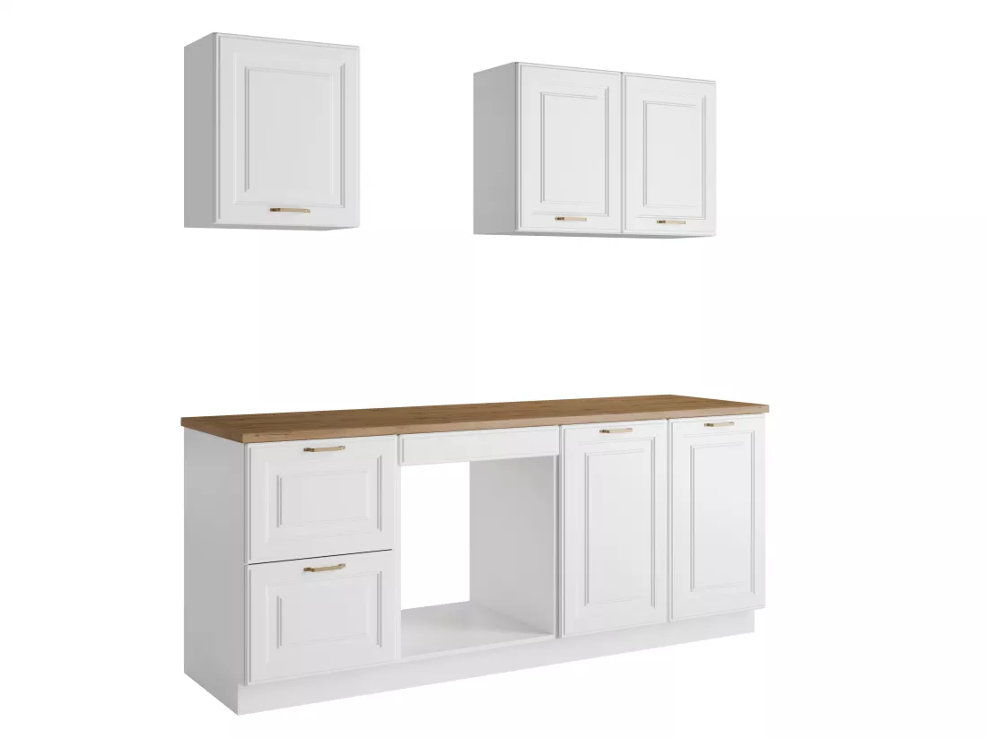 Cuisine complète - Avec plan de travail 200 cm - Blanc et naturel - CELOMIA