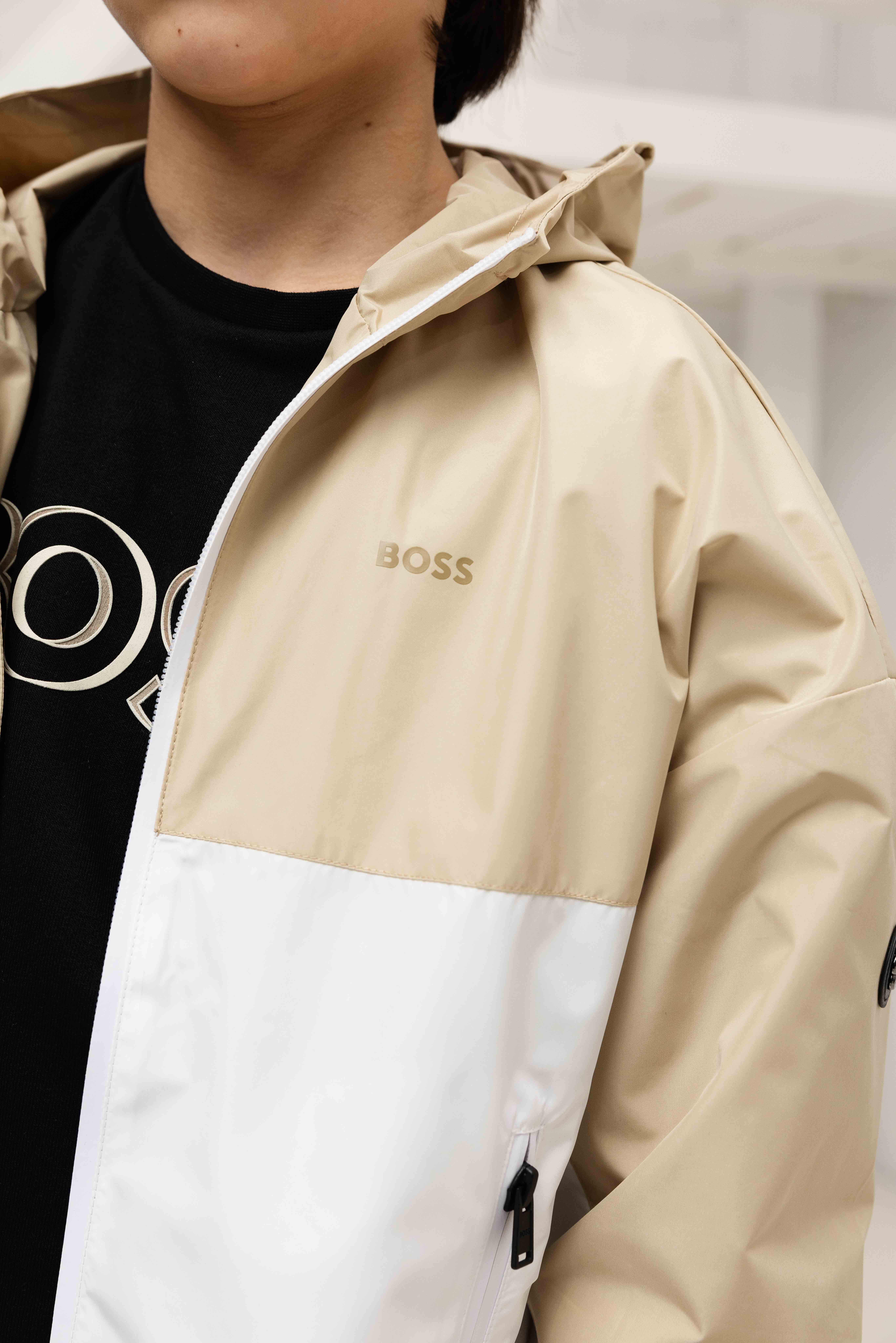 Hugo Boss Colourblock Windbreaker Kids Beige/Wit
