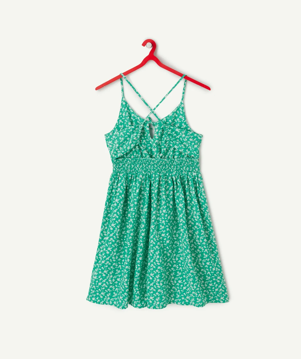robe à bretelles fille en viscose responsable verte à fleurs