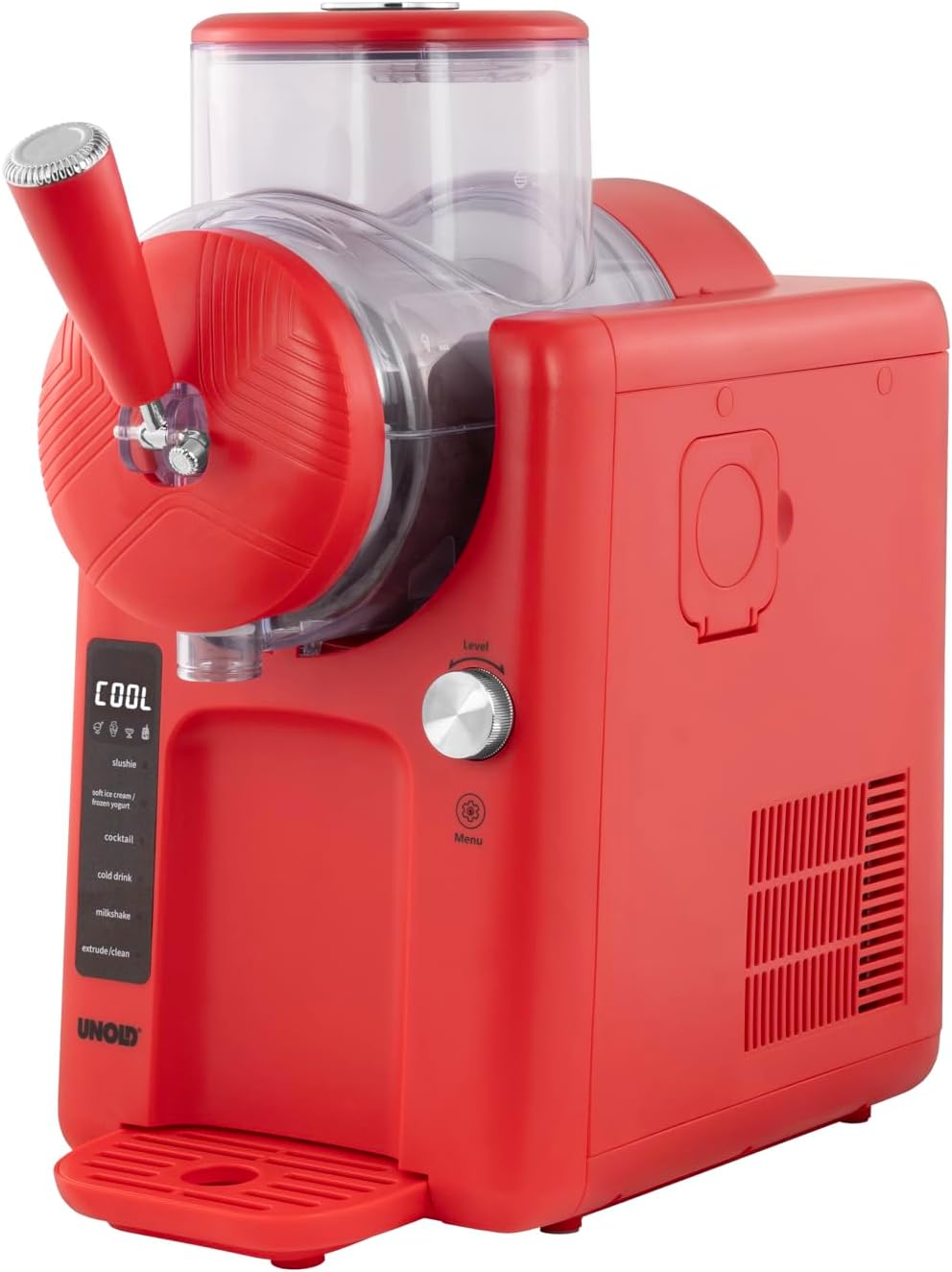 Unold 48953 Slush- und Softeismaschine Sofie mit Kompressor ca. 2 L 5 Programme für Slushies, Softeis Frozen Cocktails, Milchshakes in 30 min, Behälter spülmaschinengeeignet, Rot