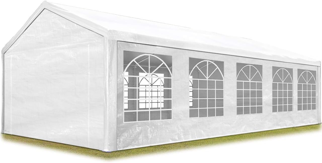 TOOLPORT Partyzelt Pavillon 4x10 m in weiß PE Plane 350 N Wasserdicht UV Schutz Festzelt Gartenzelt