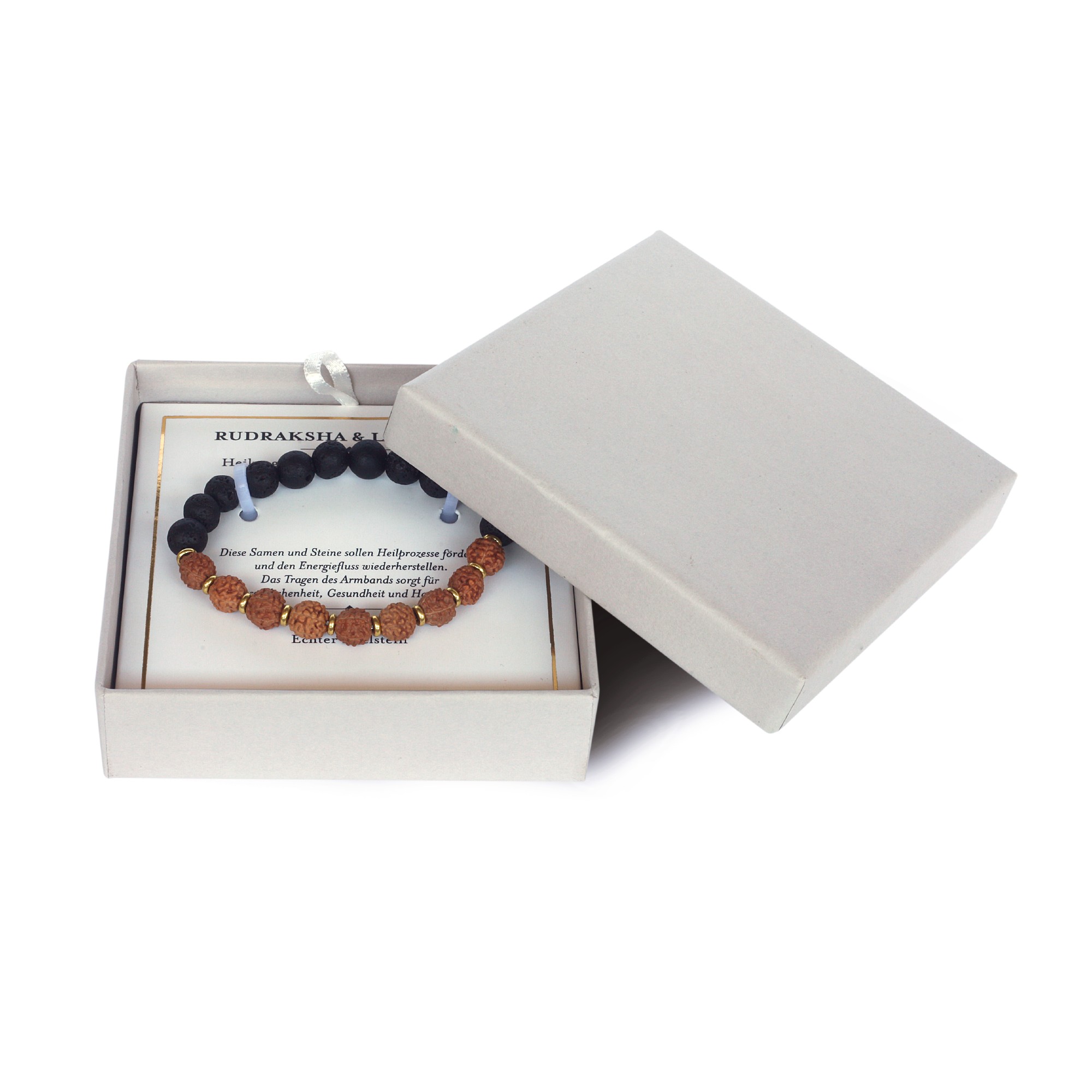 Armband 'Rudraksha & Lavastein', mit Messingelementen in Geschenkbox günstig bestellen