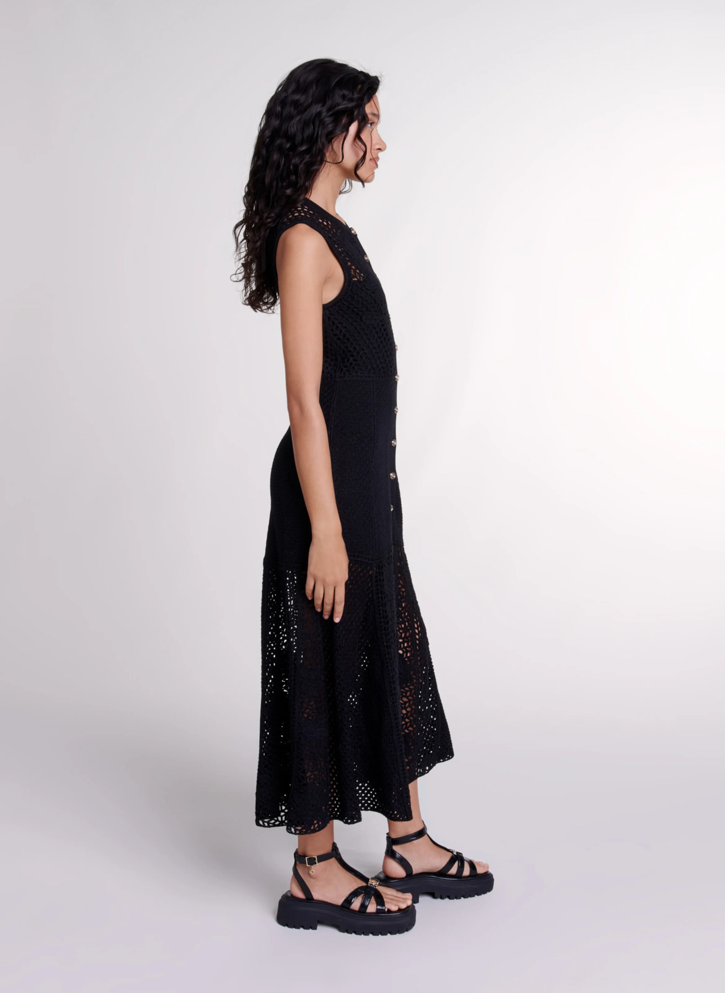 Robe longue moulante à col rond | Noir