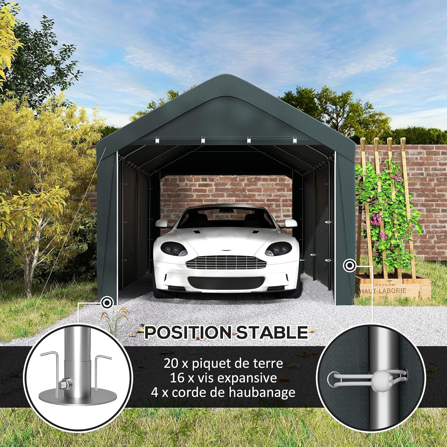 Outsunny Carport Garagenzelt 3 x 6 m, Outdoor-Carport, Lagerzelt mit abnehmbaren Seitenwänden und 2 aufrollbaren Reißverschlusstüren, für Auto, LKW, Boot, dunkelgrau